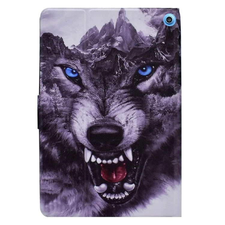 A2 For Amazon Fire HD 10 (2023) Case Pattern Printed PU Leather Tablet Cover with Card Slots - Wolf Dog