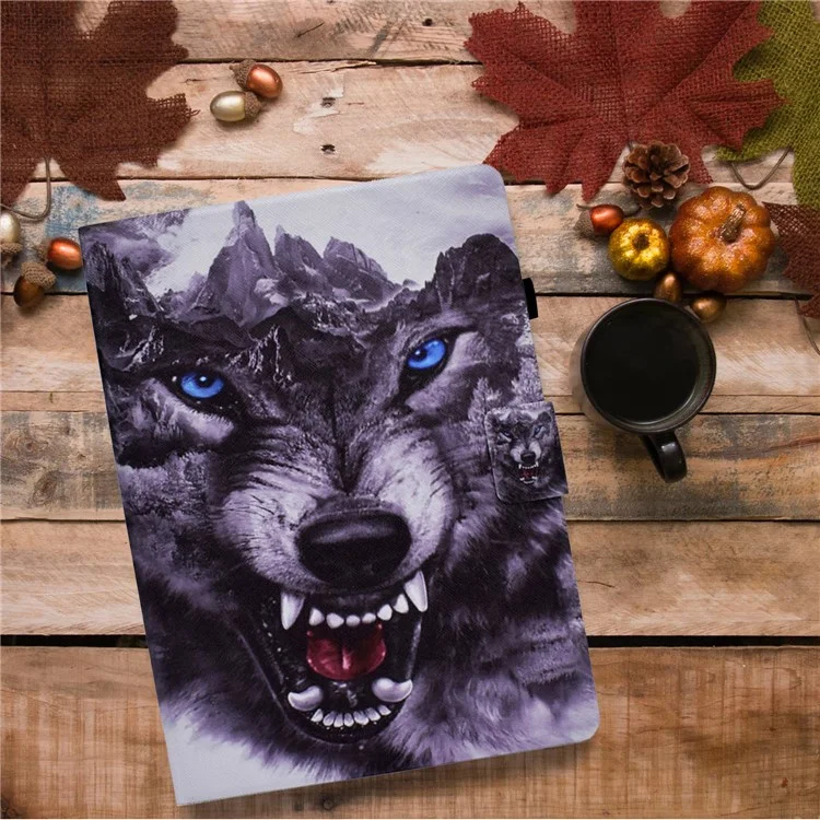 A2 For Amazon Fire HD 10 (2023) Case Pattern Printed PU Leather Tablet Cover with Card Slots - Wolf Dog