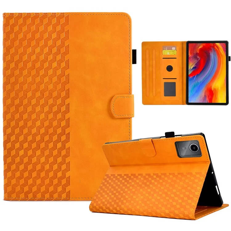 A5 For Lenovo Tab M11 / Xiaoxin Pad 11 2024 Case Block Pattern Imprinted Auto Wake  /  Sleep Tablet Cover - Khaki