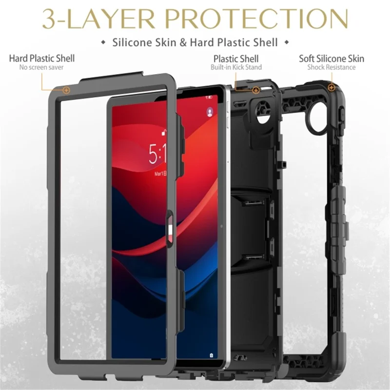 For Lenovo Tab M11 / Xiaoxin Pad 11 2024 Case Kickstand PC+Silicone Anti-drop Tablet Cover - Red