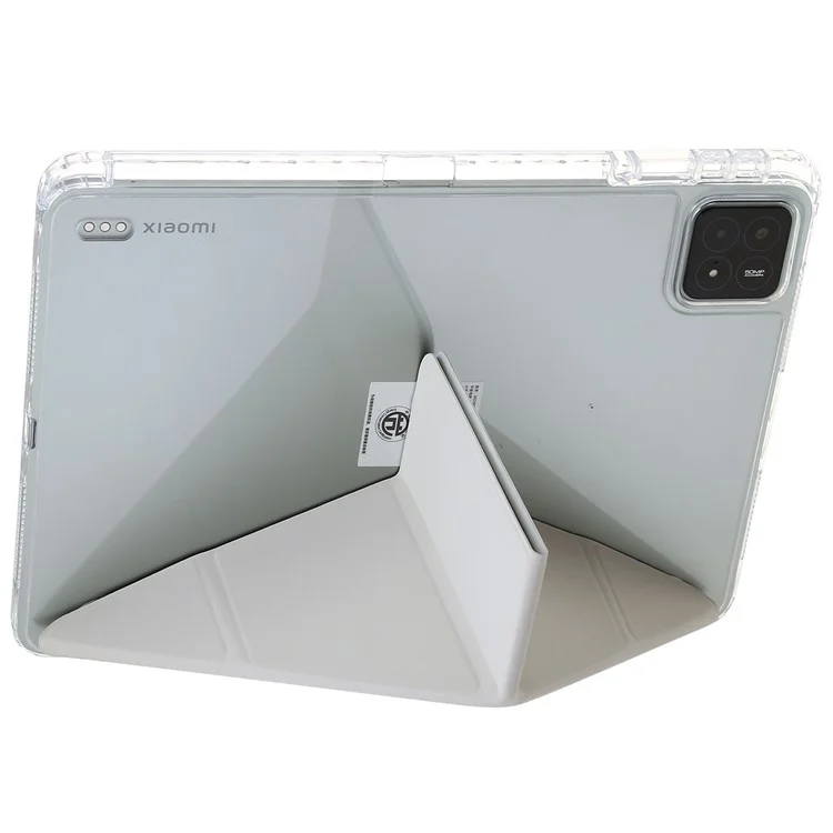 Para Xiaomi Pad 6S Pro 12.4 Tablet Case Origami Stand TPU+Acrílico+Couro PU Anti-queda Capa - Cinza