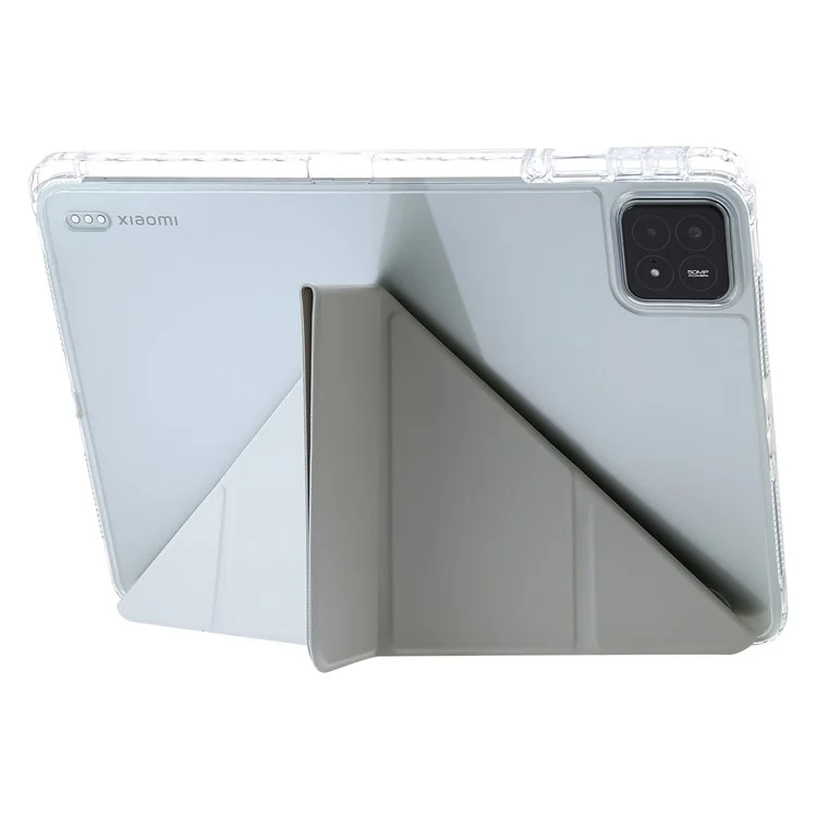 Para Xiaomi Pad 6S Pro 12.4 Tablet Case Origami Stand TPU+Acrílico+Couro PU Anti-queda Capa - Cinza