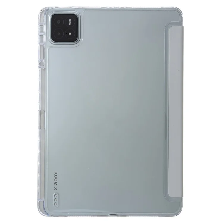 Para Xiaomi Pad 6S Pro 12.4 Tablet Case Origami Stand TPU+Acrílico+Couro PU Anti-queda Capa - Cinza