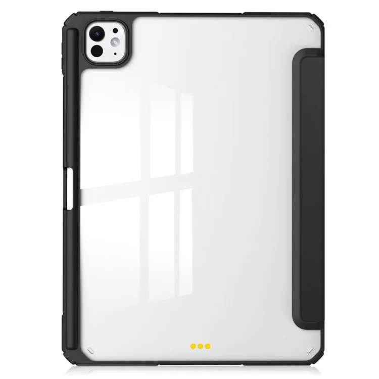 For iPad Pro 11 (2024) Case PU Leather+TPU+Acrylic Clear Tablet Cover with Pen Slot - Black