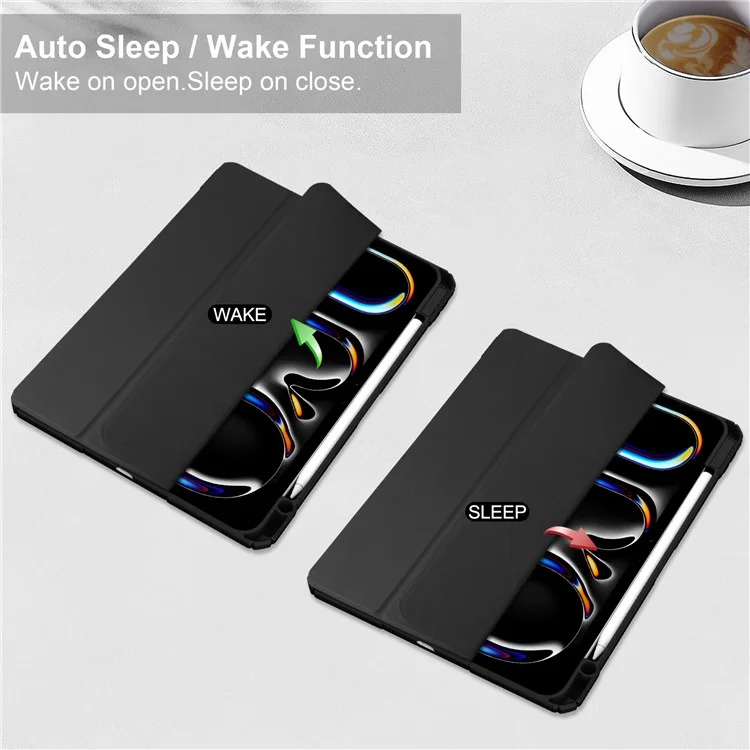For iPad Pro 11 (2024) Case PU Leather+TPU+Acrylic Clear Tablet Cover with Pen Slot - Black