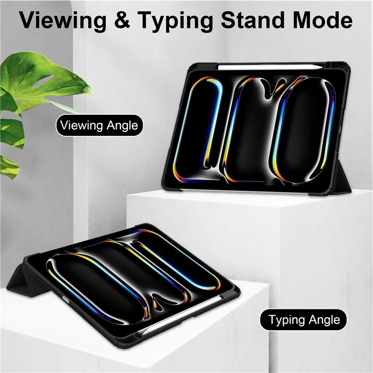 For iPad Pro 11 (2024) Case PU Leather+TPU+Acrylic Clear Tablet Cover with Pen Slot - Black
