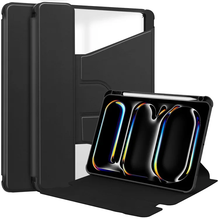 Per iPad Pro 11 (2024) Custodia Rotante Supporto in Pelle+Acrilico Copertura Tablet (senza Tastiera) - Nero