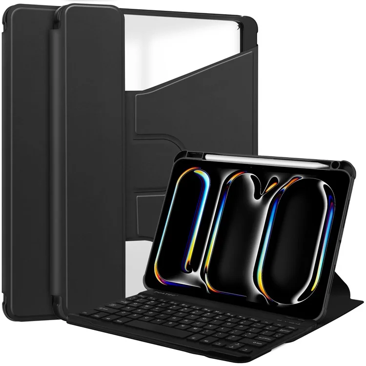 For iPad Pro 11 (2024) Case Leather+Acrylic Stand Tablet Cover with Bluetooth-compatible Keyboard - Black