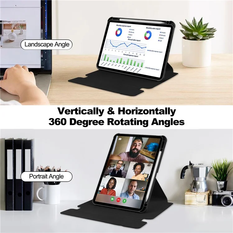 For iPad Pro 11 (2024) Case Leather+Acrylic Stand Tablet Cover with Bluetooth-compatible Keyboard - Black