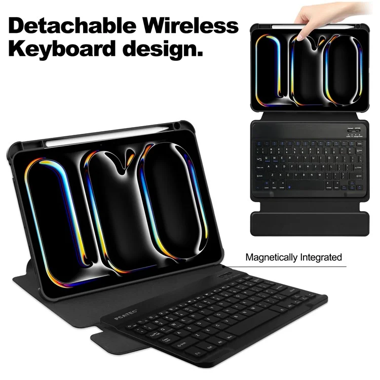 For iPad Pro 11 (2024) Case Leather+Acrylic Stand Tablet Cover with Bluetooth-compatible Keyboard - Black
