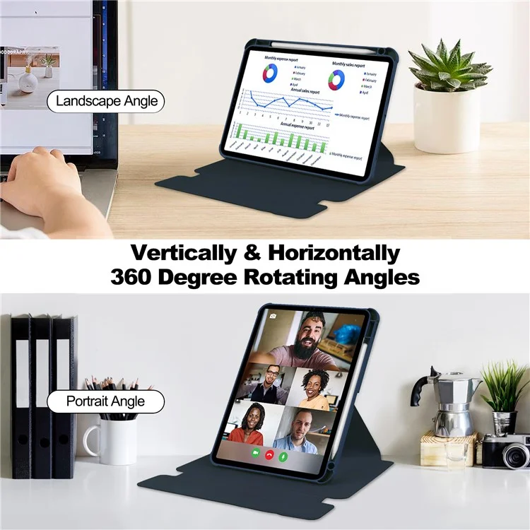 For iPad Pro 11 (2024) Case Leather+Acrylic Stand Tablet Cover with Bluetooth-compatible Keyboard - Dark Blue
