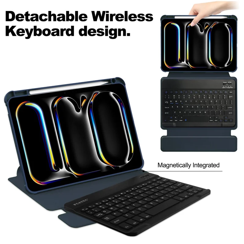 For iPad Pro 11 (2024) Case Leather+Acrylic Stand Tablet Cover with Bluetooth-compatible Keyboard - Dark Blue