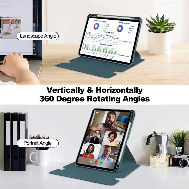 For iPad Pro 11 (2025) / 11 (2024) Case Leather+Acrylic Stand Tablet Cover with Bluetooth-compatible Keyboard - Blackish Green