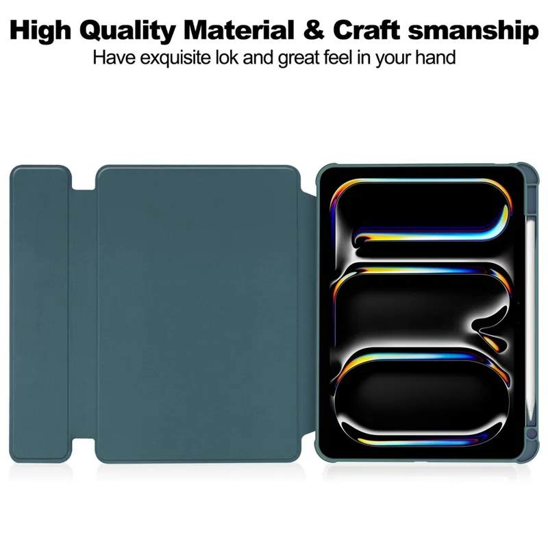 For iPad Pro 11 (2025) / 11 (2024) Case Leather+Acrylic Stand Tablet Cover with Bluetooth-compatible Keyboard - Blackish Green
