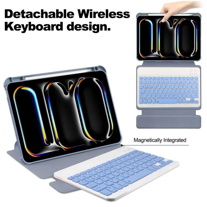 For iPad Pro 11 (2025) / 11 (2024) Case Leather+Acrylic Stand Tablet Cover with Bluetooth-compatible Keyboard - Purple