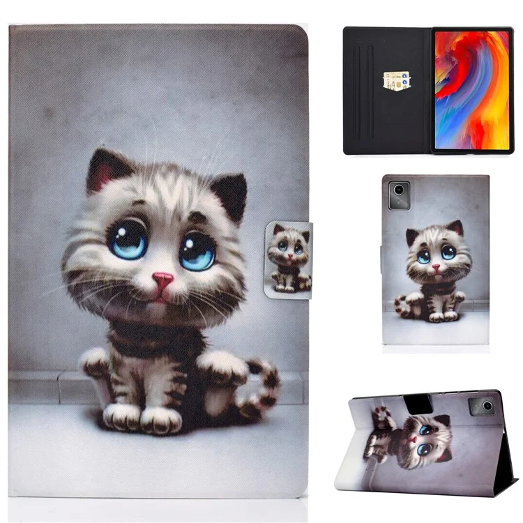 For Lenovo Tab M11 / Xiaoxin Pad 11 2024 Case Card Holder Pattern Leather Tablet Cover - Kitten