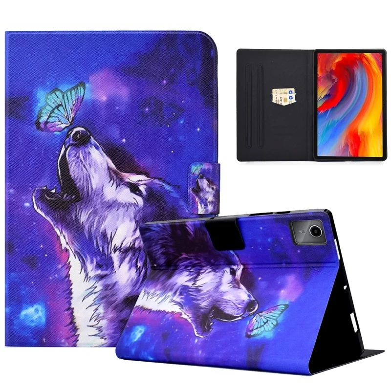For Lenovo Tab M11 / Xiaoxin Pad 11 2024 Case Card Holder Pattern Leather Tablet Cover - Butterfly and Wolf