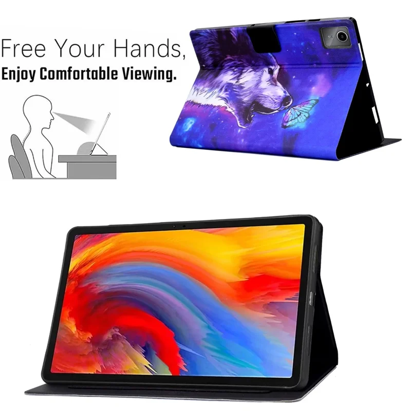 For Lenovo Tab M11 / Xiaoxin Pad 11 2024 Case Card Holder Pattern Leather Tablet Cover - Butterfly and Wolf