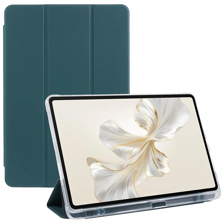 For Honor Pad 9 Case Tri-fold Stand Leather Tablet Cover with Pen Slot - Midnight Green