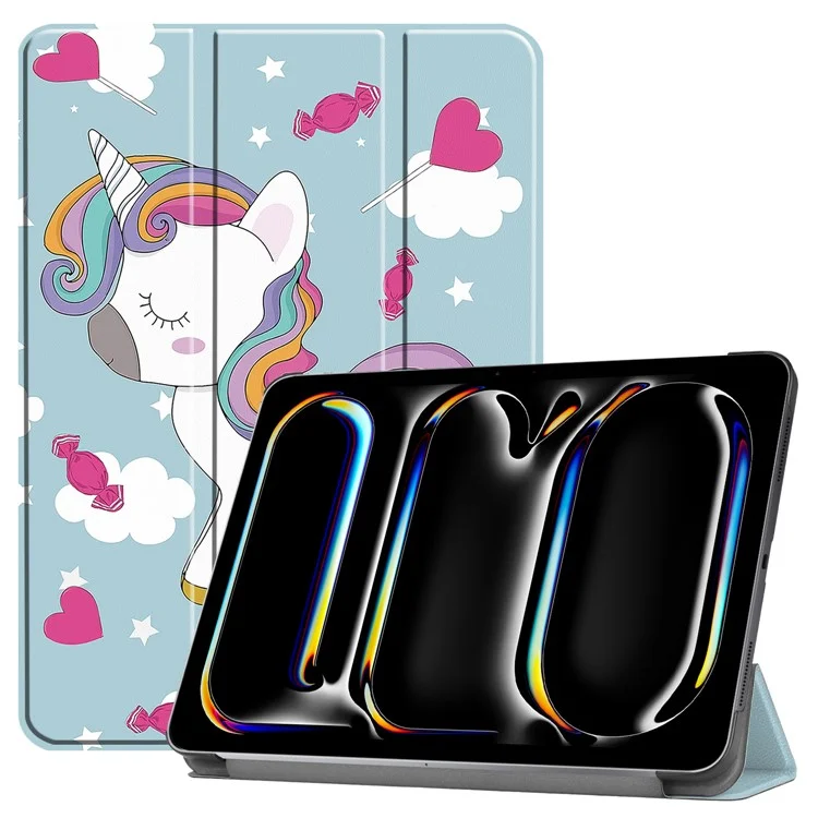 Pour iPad Pro 11 (2024) Housse Trifold Stand PU Cuir Motif Smart Tablet Couverture - Cheval