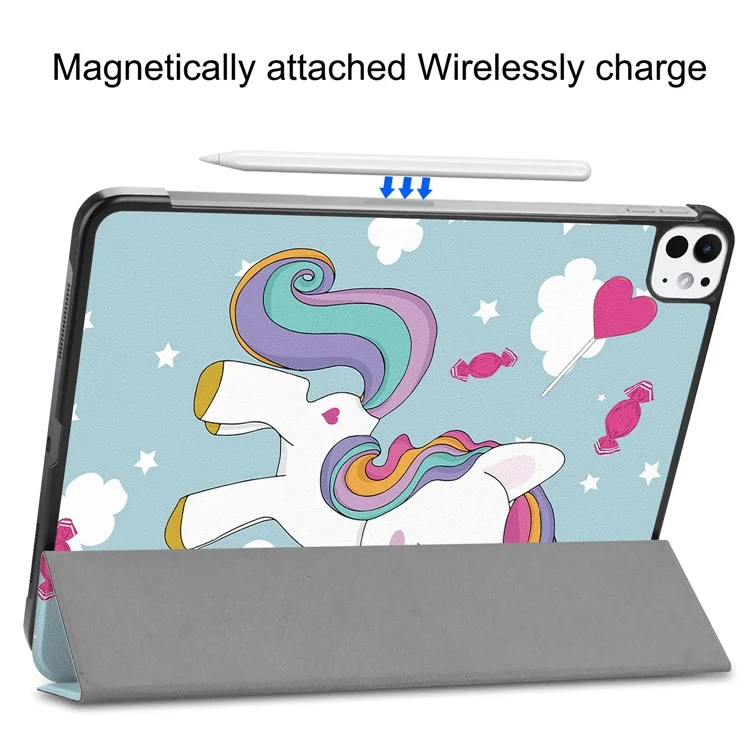 Pour iPad Pro 11 (2024) Housse Trifold Stand PU Cuir Motif Smart Tablet Couverture - Cheval