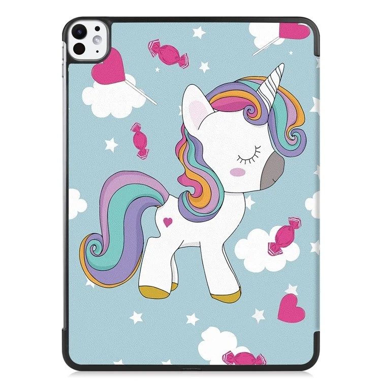 Pour iPad Pro 11 (2024) Housse Trifold Stand PU Cuir Motif Smart Tablet Couverture - Cheval
