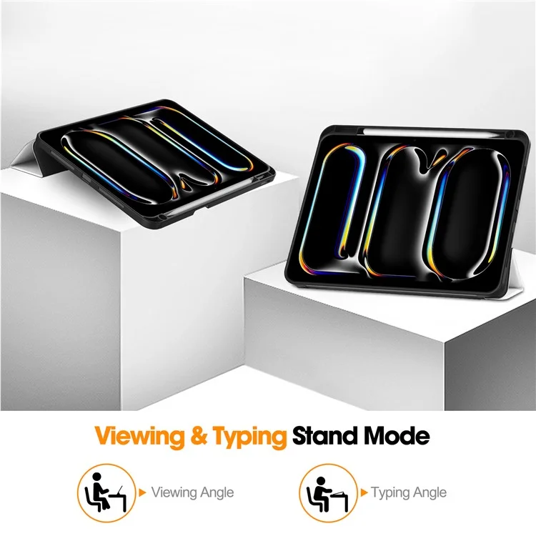 Pour iPad Pro 11 (2024) Étui Impression Motif PU Cuir Support Tri-pli avec Fente pour Stylet - Chat