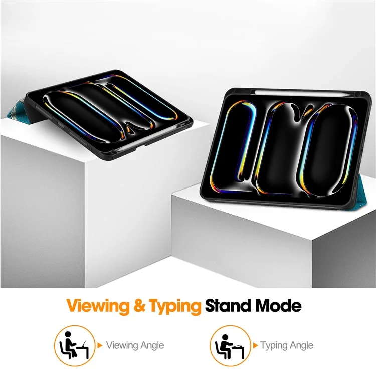 Custodia per iPad Pro 11 (2024) Stampa a motivi in pelle sintetica PU Custodia con supporto pieghevole a tre ante con slot per penna - Fiore d'albicocca