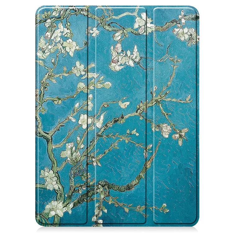 Custodia per iPad Pro 11 (2024) Stampa a motivi in pelle sintetica PU Custodia con supporto pieghevole a tre ante con slot per penna - Fiore d'albicocca