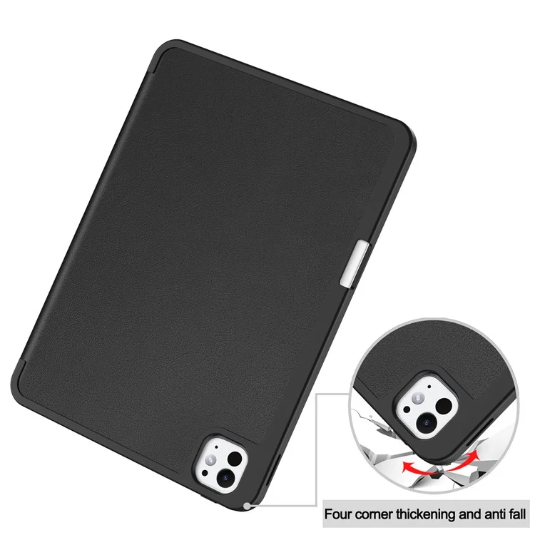 Para iPad Pro 11 (2024) Capa de Couro à Prova de Queda Com Suporte Tri-fold e Slot para Caneta - Preto