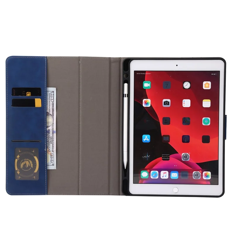 For iPad 10.2 (2021)  /  (2019)  /  (2020)  /  Air 10.5 inch (2019) Case Wallet Calf Texture Tablet Cover with Pens Slot - Dark Blue