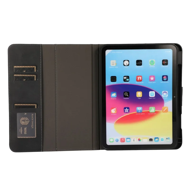 For iPad (2025) / 10.9 (2022) Case Leather Flip Wallet Tablet Cover with Pens Slot - Black