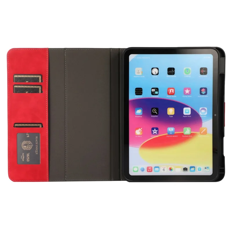 For iPad (2025) / 10.9 (2022) Case Leather Flip Wallet Tablet Cover with Pens Slot - Red