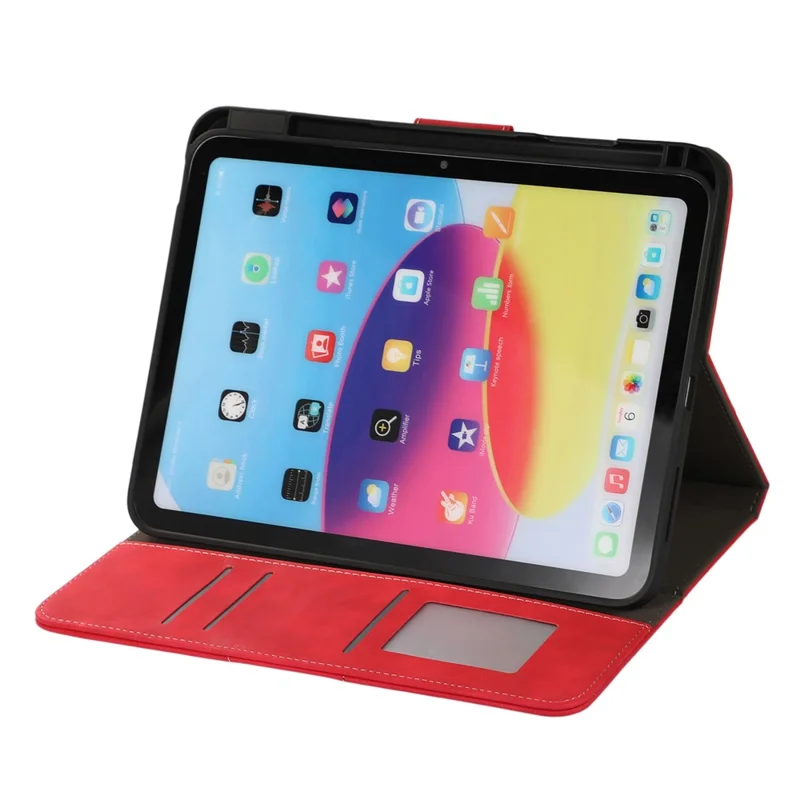 For iPad (2025) / 10.9 (2022) Case Leather Flip Wallet Tablet Cover with Pens Slot - Red
