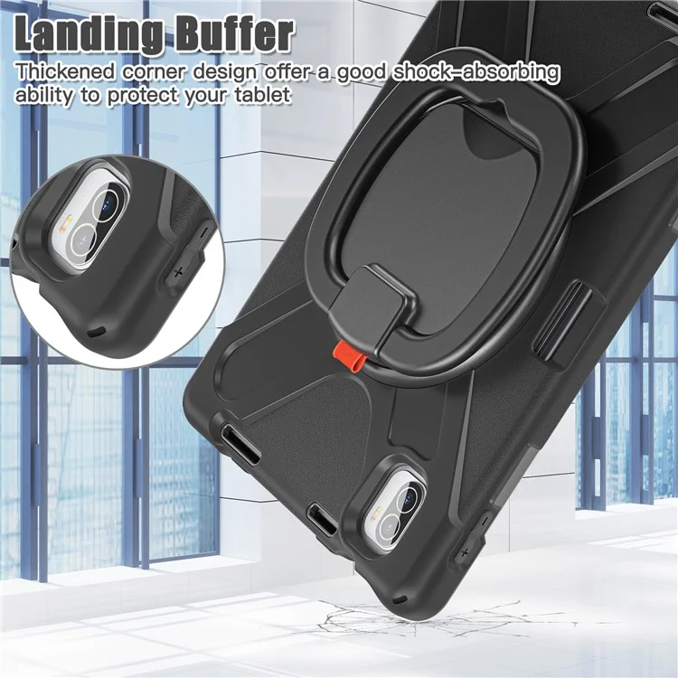 For Xiaomi Pad 5 Case Rugged Corner Protection PC+Silicone Tablet Cover with Rotating Kickstand - Black