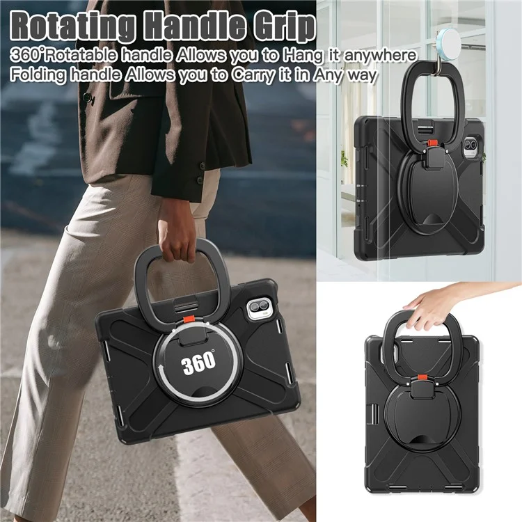 For Xiaomi Pad 5 Case Rugged Corner Protection PC+Silicone Tablet Cover with Rotating Kickstand - Black