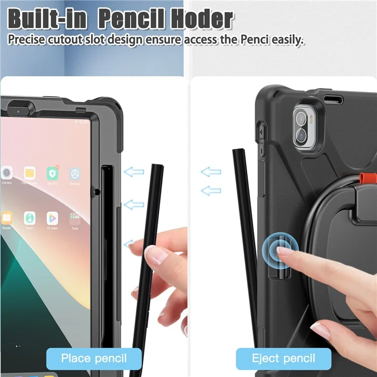For Xiaomi Pad 5 Case Rugged Corner Protection PC+Silicone Tablet Cover with Rotating Kickstand - Black