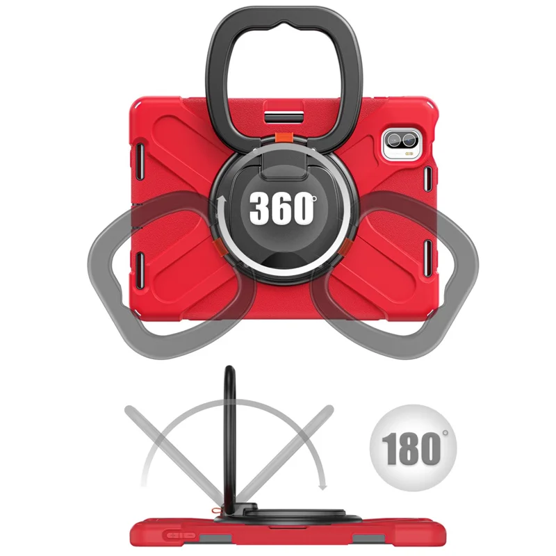 For Xiaomi Pad 5 Case Rugged Corner Protection PC+Silicone Tablet Cover with Rotating Kickstand - Red+Black