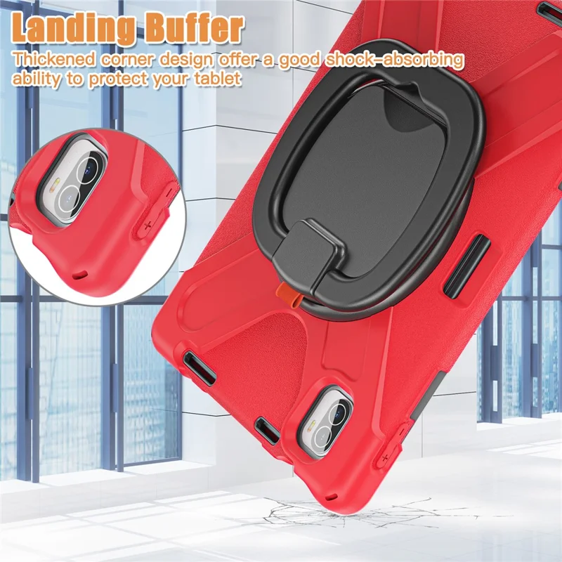 For Xiaomi Pad 5 Case Rugged Corner Protection PC+Silicone Tablet Cover with Rotating Kickstand - Red+Black