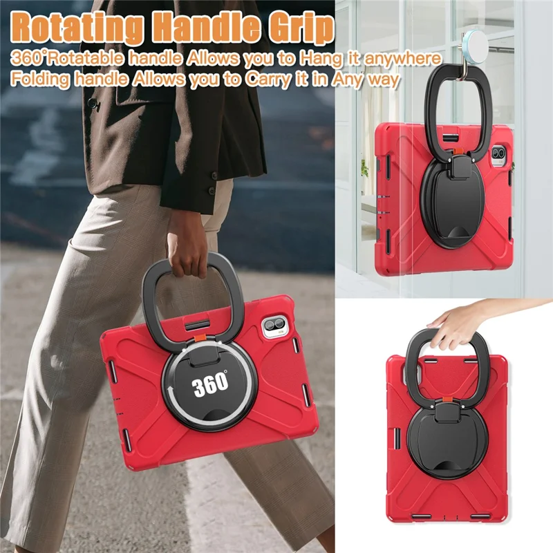 For Xiaomi Pad 5 Case Rugged Corner Protection PC+Silicone Tablet Cover with Rotating Kickstand - Red+Black