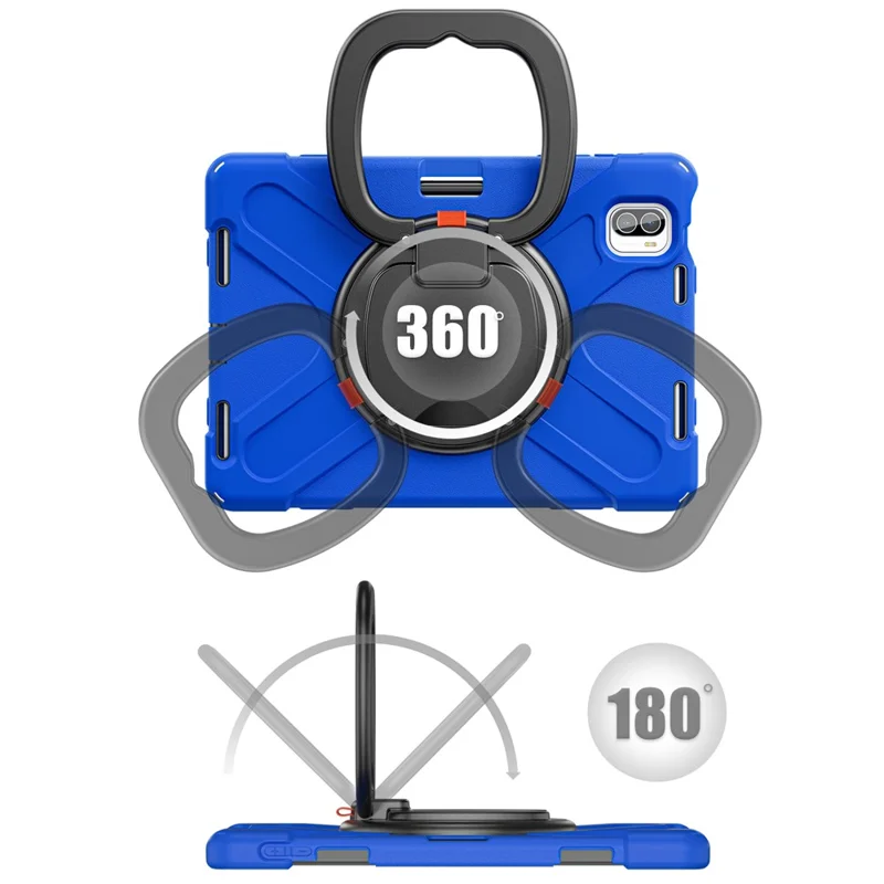 For Xiaomi Pad 5 Case Rugged Corner Protection PC+Silicone Tablet Cover with Rotating Kickstand - Blue+Black