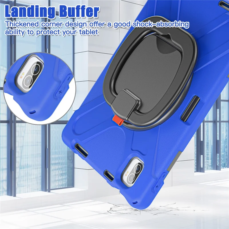 For Xiaomi Pad 5 Case Rugged Corner Protection PC+Silicone Tablet Cover with Rotating Kickstand - Blue+Black