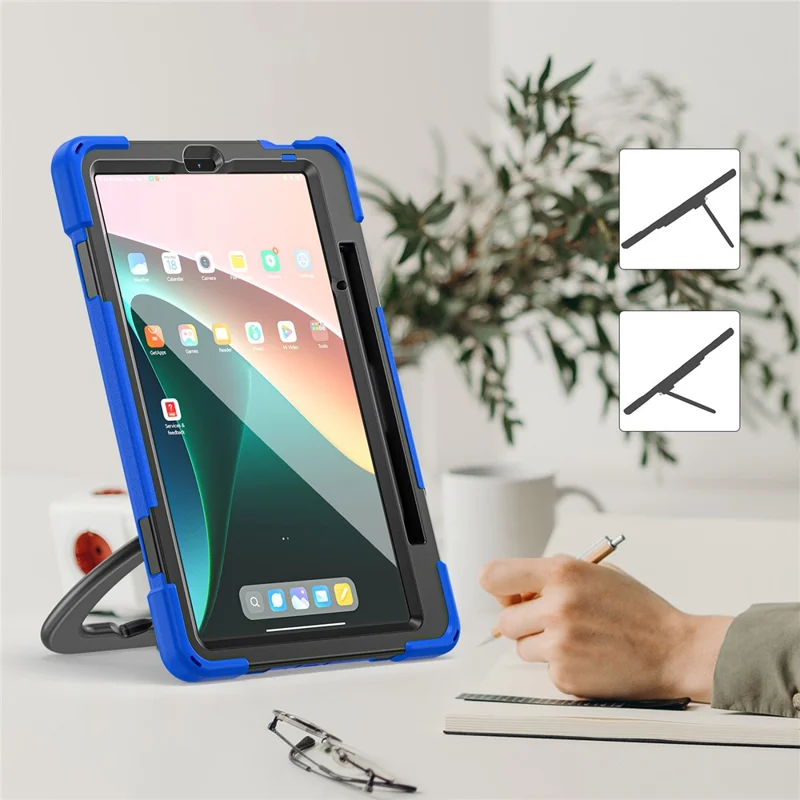 For Xiaomi Pad 5 Case Rugged Corner Protection PC+Silicone Tablet Cover with Rotating Kickstand - Blue+Black