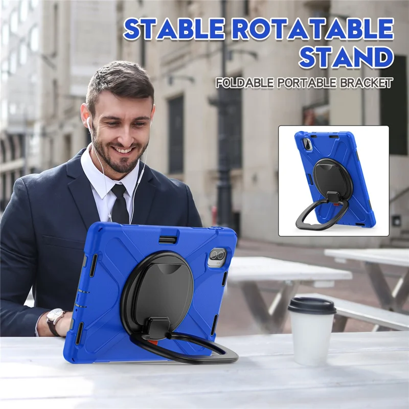 For Xiaomi Pad 5 Case Rugged Corner Protection PC+Silicone Tablet Cover with Rotating Kickstand - Blue+Black