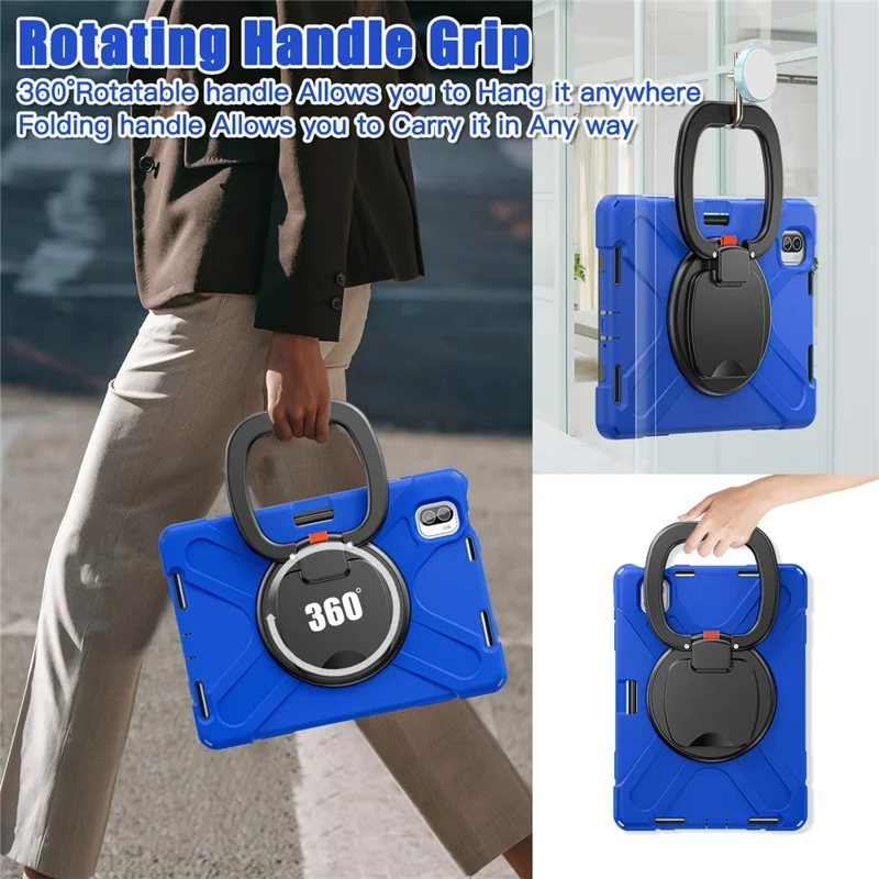For Xiaomi Pad 5 Case Rugged Corner Protection PC+Silicone Tablet Cover with Rotating Kickstand - Blue+Black