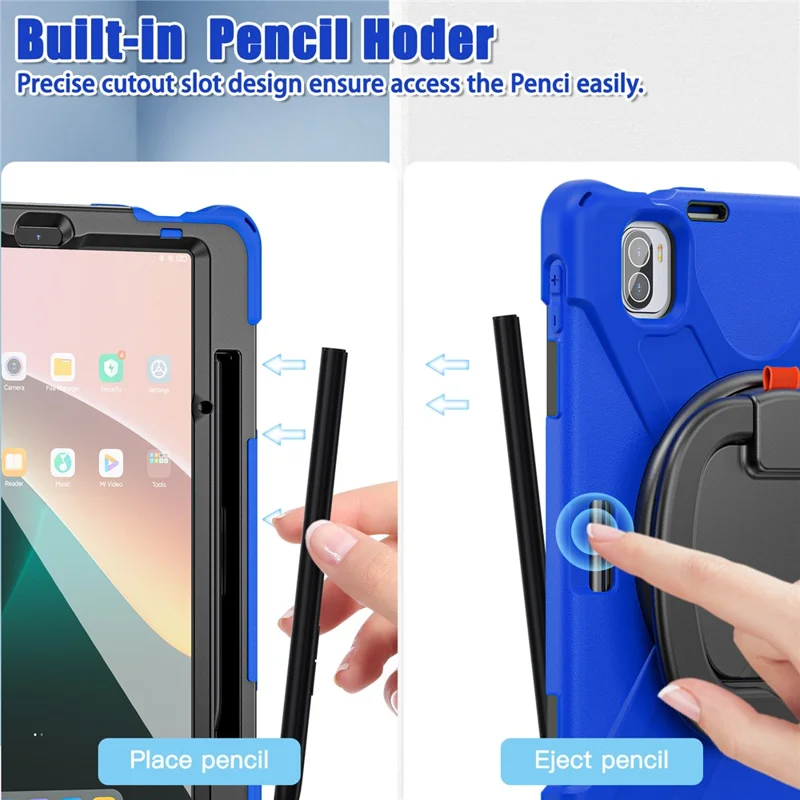For Xiaomi Pad 5 Case Rugged Corner Protection PC+Silicone Tablet Cover with Rotating Kickstand - Blue+Black