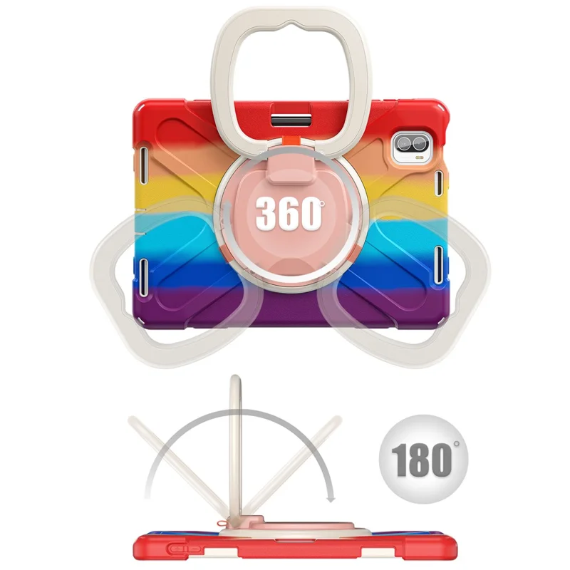 For Xiaomi Pad 5 Case Rugged Corner Protection PC+Silicone Tablet Cover with Rotating Kickstand - Colorful Red