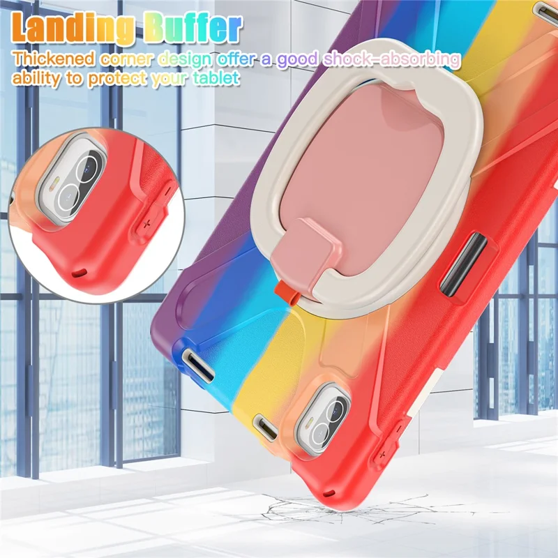 For Xiaomi Pad 5 Case Rugged Corner Protection PC+Silicone Tablet Cover with Rotating Kickstand - Colorful Red