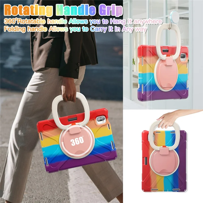 For Xiaomi Pad 5 Case Rugged Corner Protection PC+Silicone Tablet Cover with Rotating Kickstand - Colorful Red