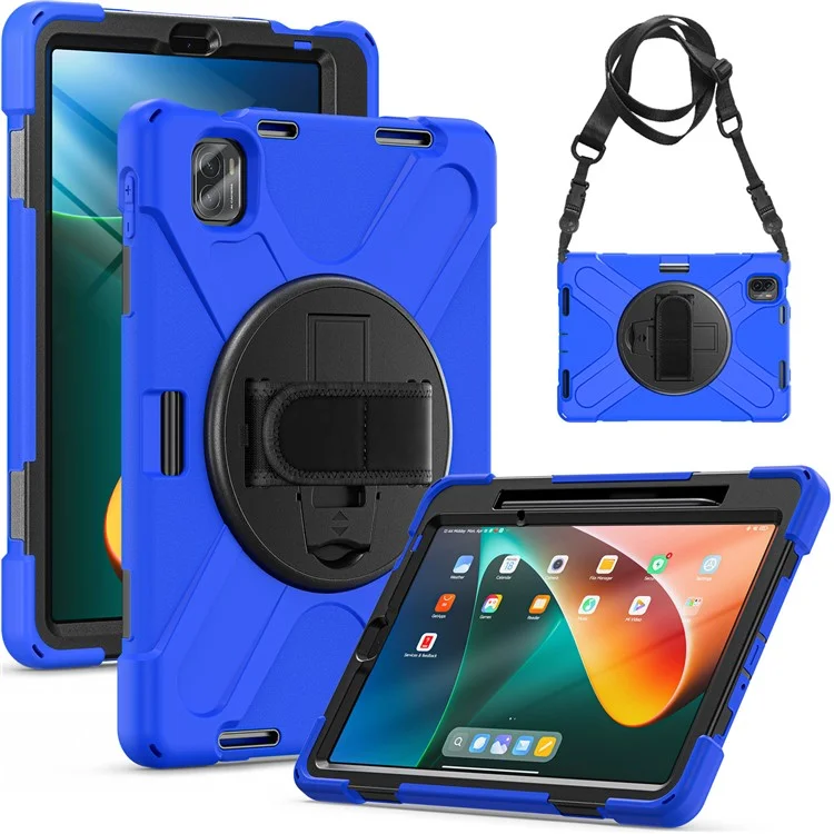 Чехол с ремешком для руки, подставкой и ремнем для плеча для Xiaomi Pad 5 - синий